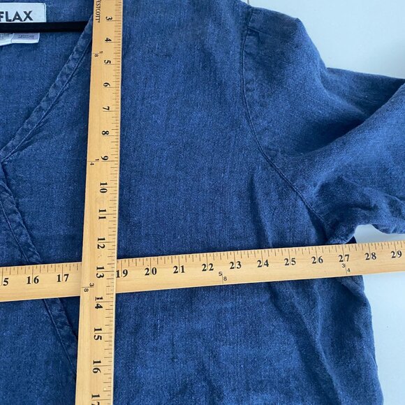 FLAX Linen Tunic Size 3G 3X Lagenlook Blue Long Sleeve V Neck - Picture 7 of 9